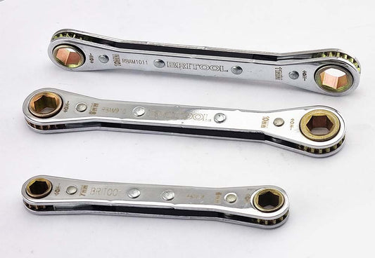 A set of three Britool Hallmark ratcheting box wrenches from 7 - 11mm.