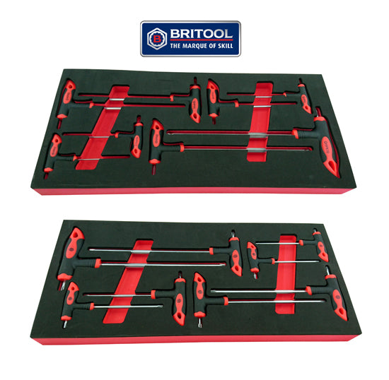 Britool Hallmark twin pack of power key sets, includes hexagon key set and torx key set, in individual foam trays.