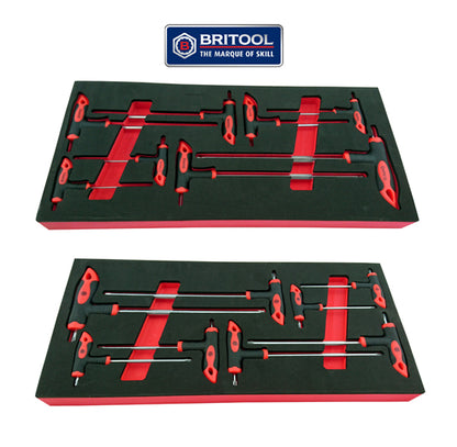 Britool Hallmark twin pack of power key sets, includes hexagon key set and torx key set, in individual foam trays.