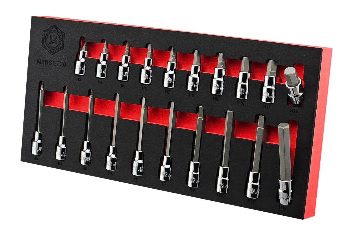Britool Hallmark 3/8" drive hexagon bit socket set from 3-12mm.  Chrome sockets for hand use only with standard and longer length bits.