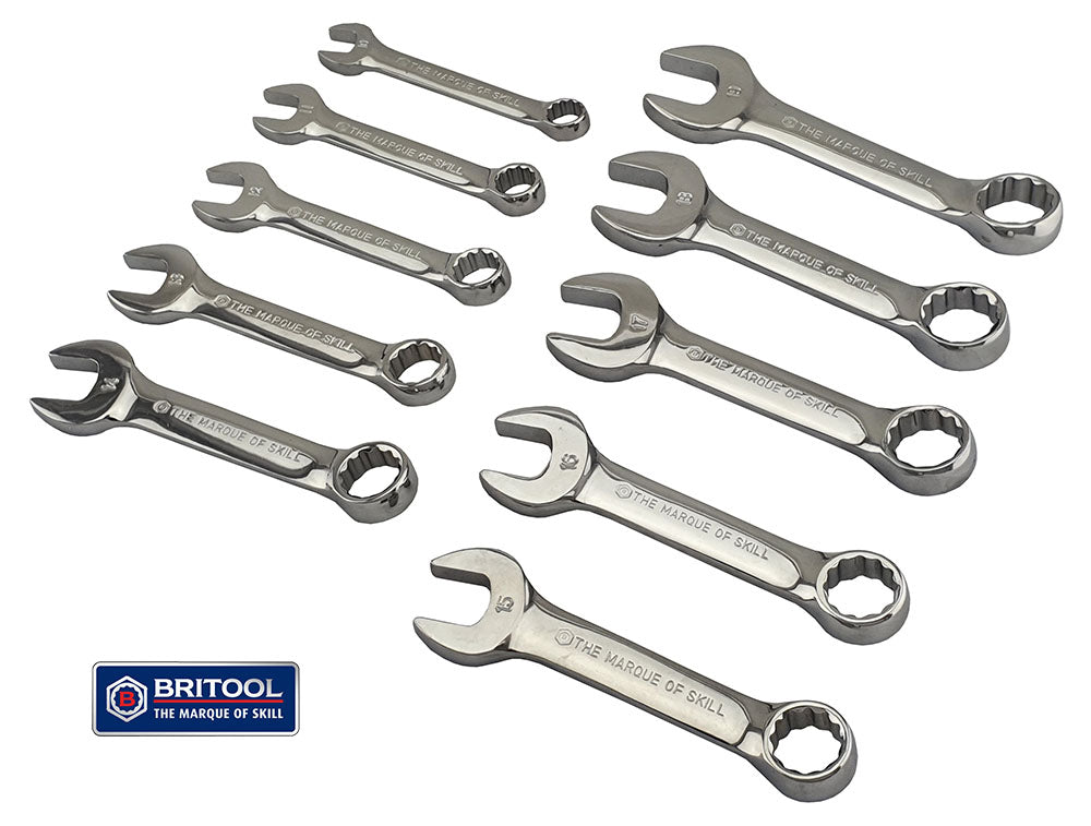 A set of 10 stubby combination spanners from Britool Hallmark range covering size 10-19mm