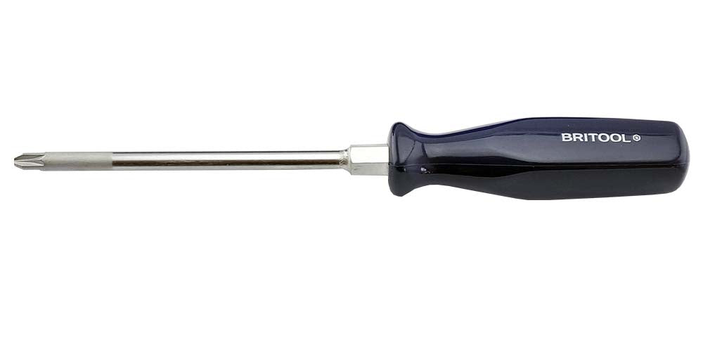 Britool Hallmark PZ3 x 150mm pozi head screwdriver with blue hard plastic handle.