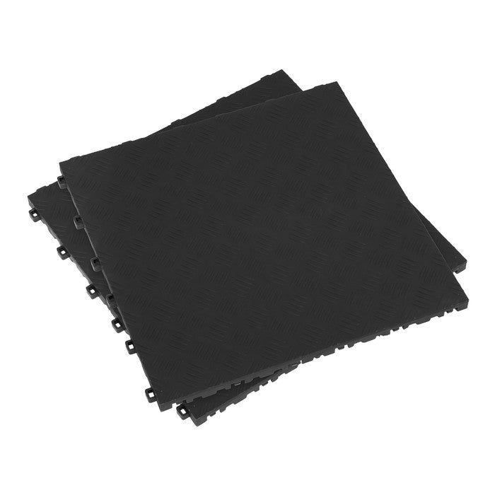 Polypropylene Floor Tile-Black Treadplate 400x400mm Pk of 9