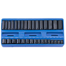 32 piece set of standard and deep deptj black impact sockets in plastic storage tray. From Genius Tools brand.