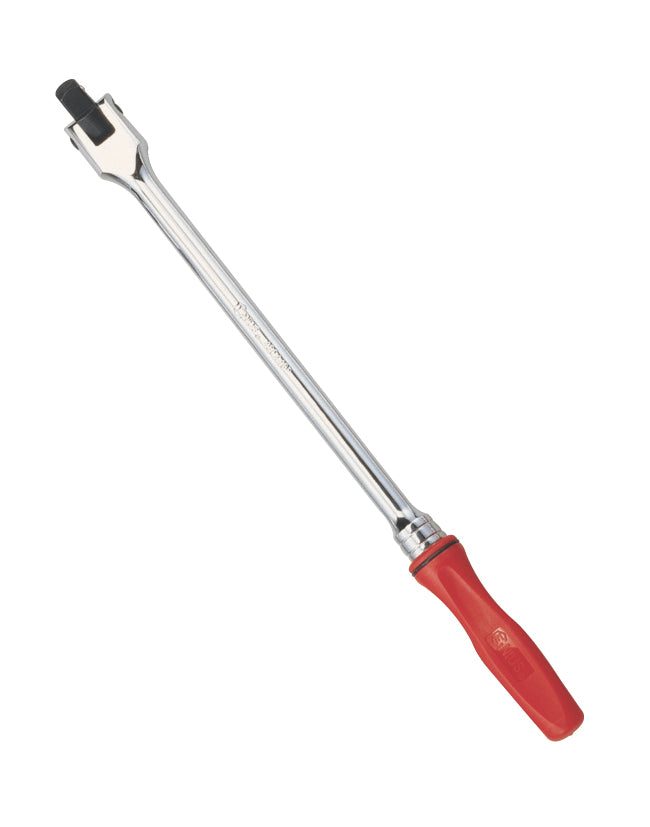 Genius Tools 1/2 inch drive hinge handle tool with a red plastic grip and a silver-colored metal bar, approximately 620mm in length.