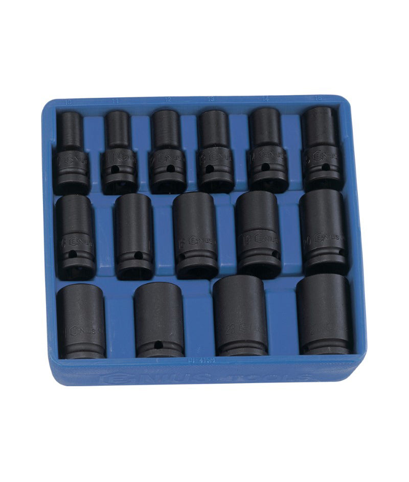 Genius Tools 15 piece thin wall semi deep impact socket set