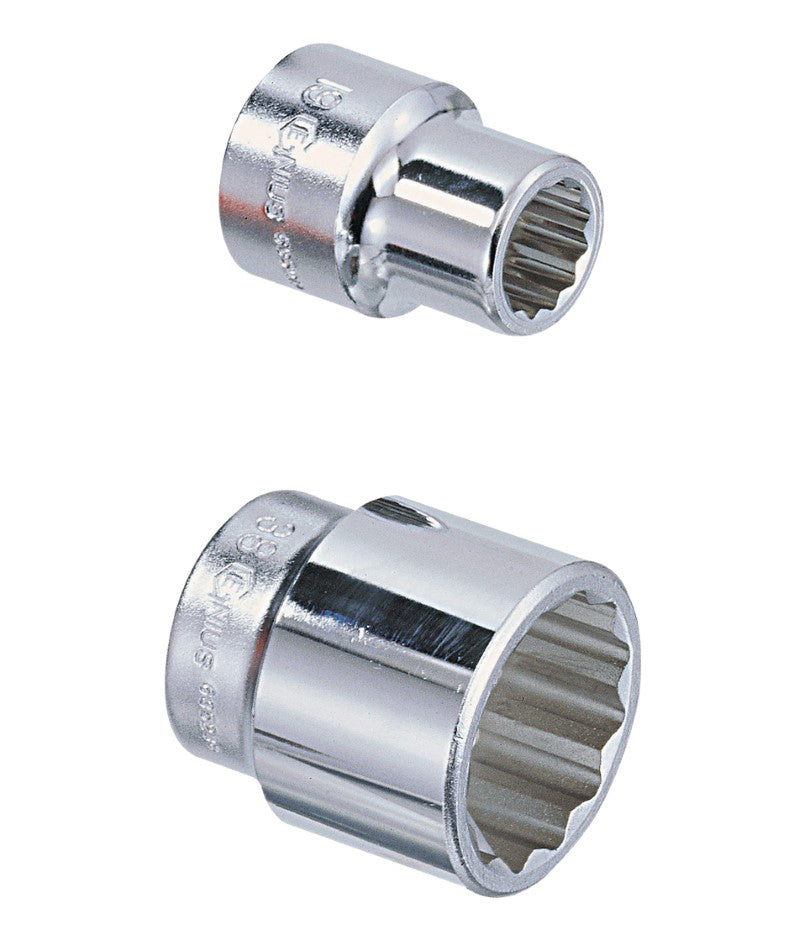 Genius Tools 3/4 inch drive chrome metric sockets 19mm to 55mm bi-hexagon, 12 point sockets