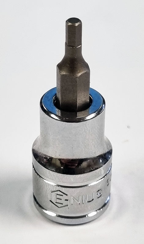 Genius Tools 3/8 inch square drive metric hexagon Allen bit socket individual sizes 3mm to 12mm approximately 50mm long for manual hand tool use