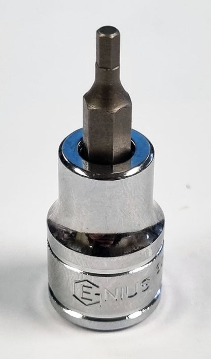 Genius Tools 3/8 inch square drive metric hexagon Allen bit socket individual sizes 3mm to 12mm approximately 50mm long for manual hand tool use