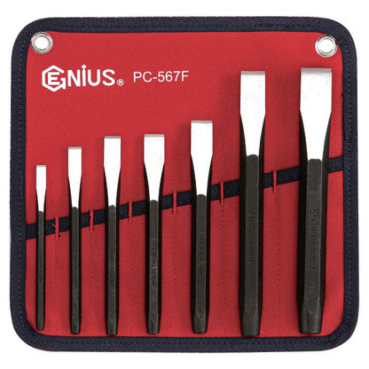 Genius Tools flat chisel set with roll wallet
