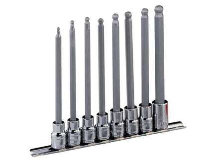 Genius Tools long ball end hex bit socket set on rail