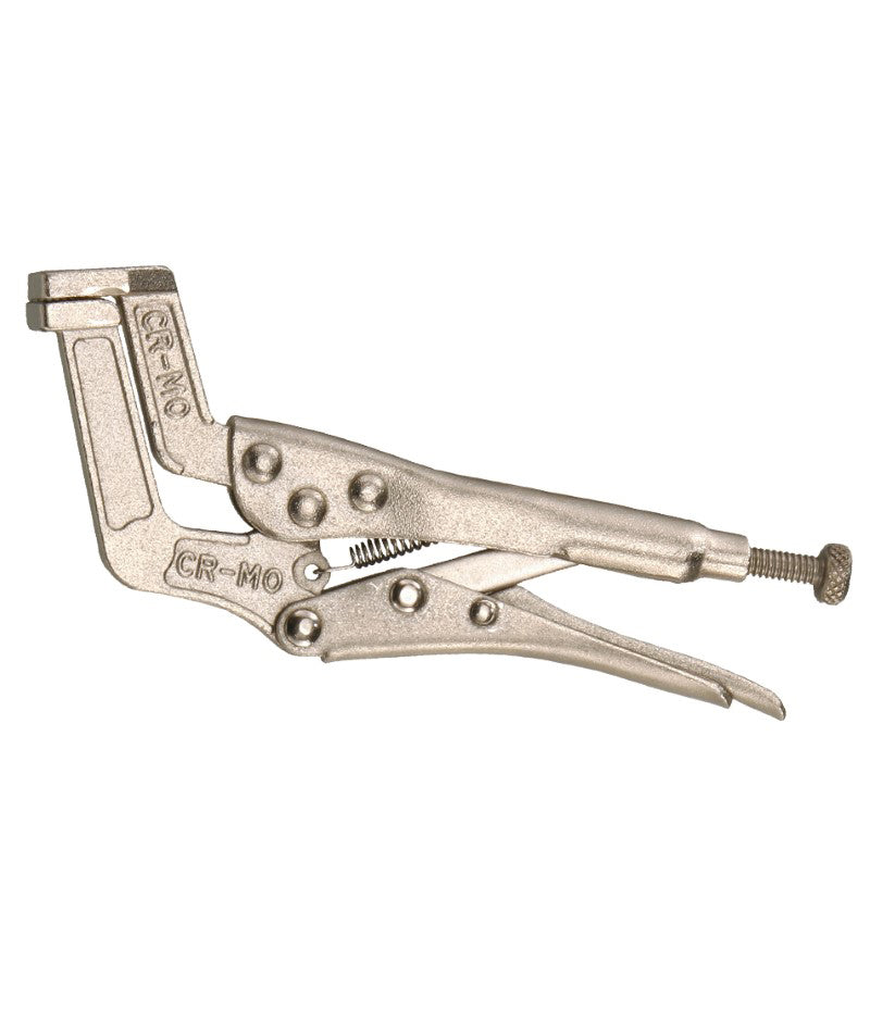 A 6 inch Genius Tools flat jaw claw-grip locking clamp made from metal, predominantly silver in colour.