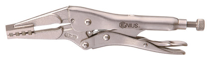 A 7-inch chrome-plated locking hose clamp plier with a waffle iron design for securely grabbing and locking the clamp in place.