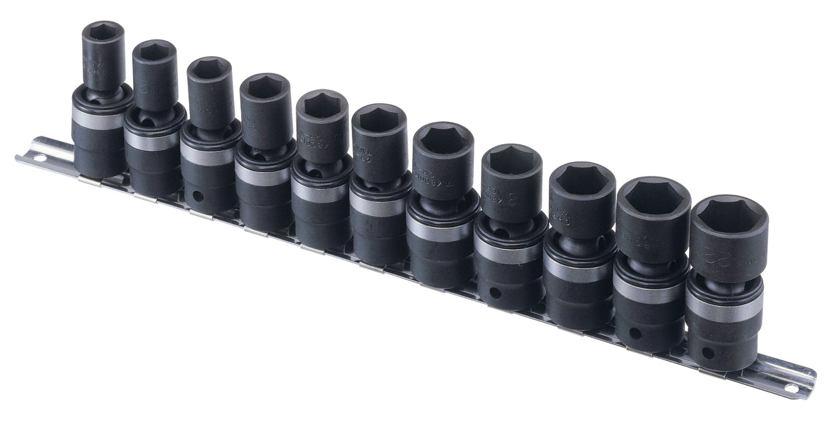 Genius Tools 1/2 inch drive, standard depth, flex impact metric swivel impact socket set 11-22mm.