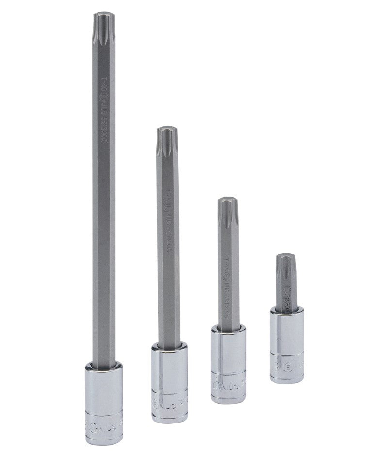Genius Tools 1/4 drive Torx bit sockets, in various Torx Star sizes and lengths