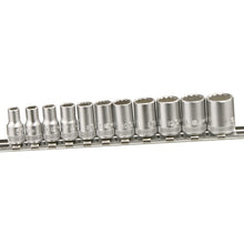 Genius Tools 1/4 drive 12 point chrome socket set on a socket rail.