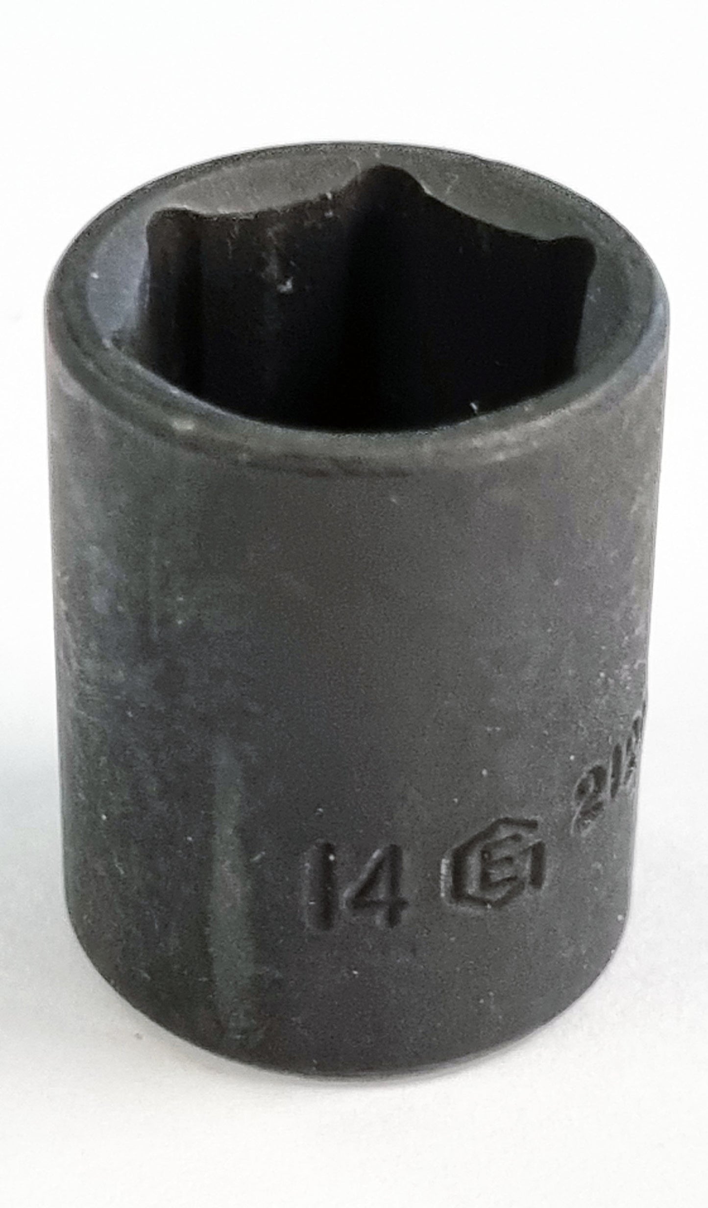 Genius Tools 1/4 inch standard depth 14mm hexagon impact socket made from chrome vanadium steel.