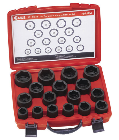 Genius Tools 17pc 3/4 drive impact socket set, 26-46mm.