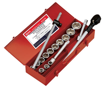 Genius Tools GS-617M 17 piece 3/4 inch drive hex socket and accessory set 21mm to 50mm supplied in metal storage case