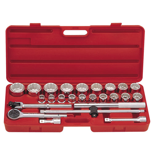 Genius Tools TW-625M 25 piece 3/4 inch drive metric socket and accessory set with 19mm to 55mm bi-hex sockets and carry case