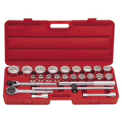 Genius Tools TW-625M 25 piece 3/4 inch drive metric socket and accessory set with 19mm to 55mm bi-hex sockets and carry case