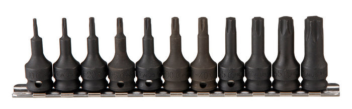 Genius Tools 11 piece 3/8 impact torx bit socket set on rail