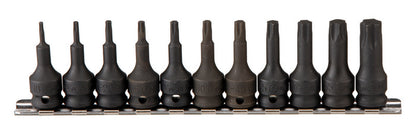 Genius Tools 11 piece 3/8 impact torx bit socket set on rail
