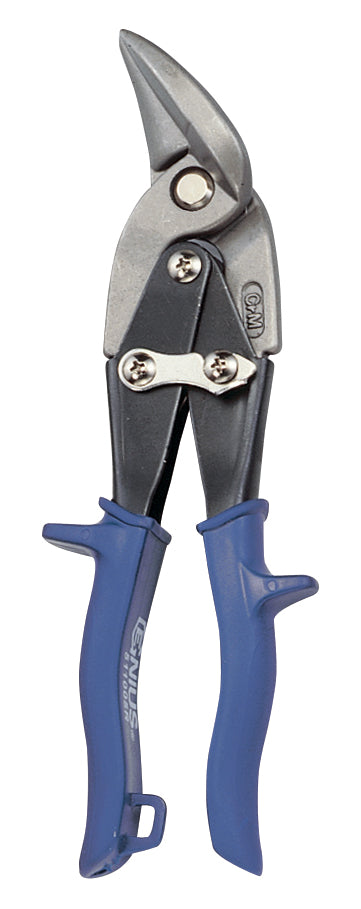 Genius Tools offset right cut aviation snips blue colour coded handles.