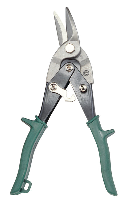 Genius Tools 10" Right cut aviation snips with straight tips.  Green handles