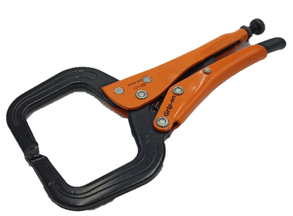 Grip-On C clamp close up jaws and adjustment knob