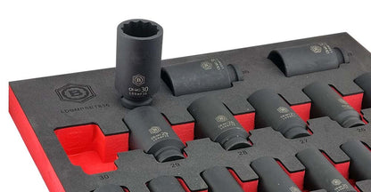 Britool Hallmark 25pc 1/2" Drive Deep Impact Socket Set (12-Point) Sizes 8-36mm