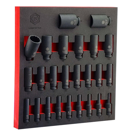 Britool Hallmark 25pc 1/2" Drive Deep Impact Socket Set (12-Point) Sizes 8-36mm