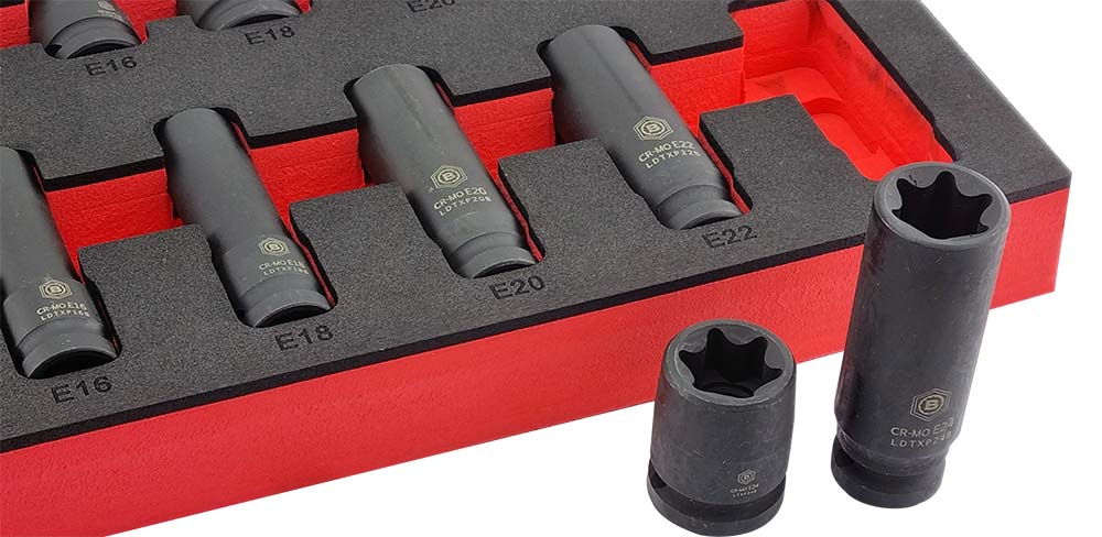 Britool Hallmark 1/2"D E-Torx Impact Socket Set - Standard & Deep Sizes E10-E24