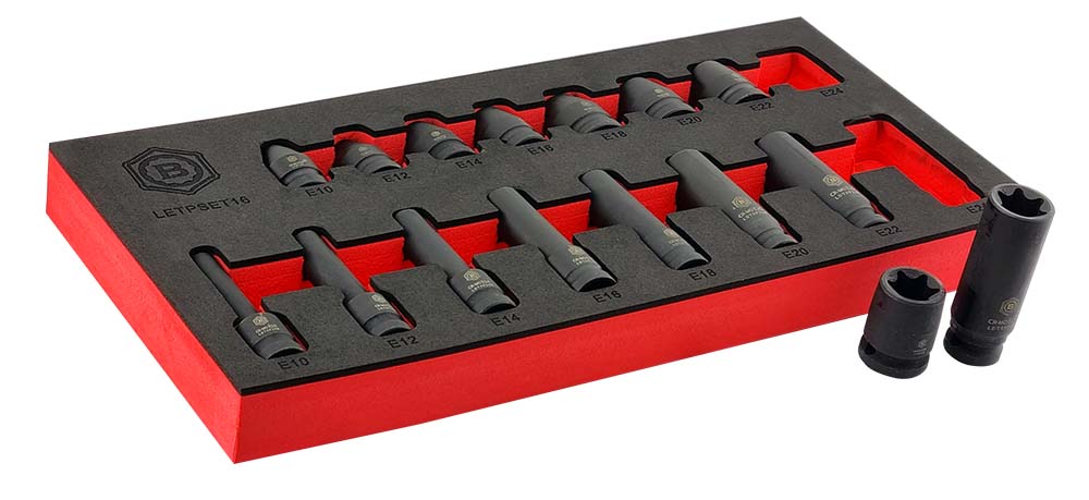 Britool Hallmark 1/2"D E-Torx Impact Socket Set - Standard & Deep Sizes E10-E24