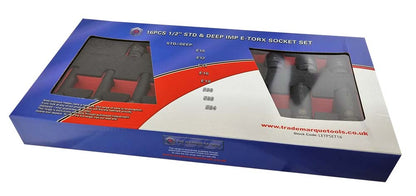 Britool Hallmark 1/2"D E-Torx Impact Socket Set - Standard & Deep Sizes E10-E24