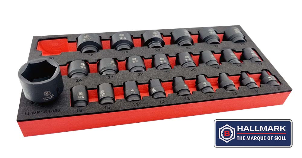 25pc 1/2" Drive Impact Socket Set Sizes 8-36mm From Britool Hallmark LHMPSET836