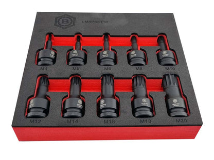 Britool Hallmark Spline XZN Impact Driver Set 10pc, 1/2" Drive