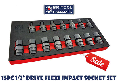 **Sale** Britool Hallmark 1/2" Drive Flexi / UJ Impact Socket Set 10-24mm