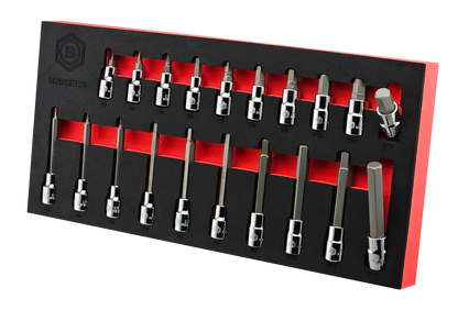 Britool Hallmark 20pc 3/8" Hex / Allen Key Bit Socket Set Standard & Long 3-12mm