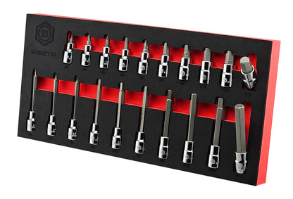 Britool Hallmark 20pc 3/8" Hex / Allen Key Bit Socket Set Standard & Long 3-12mm