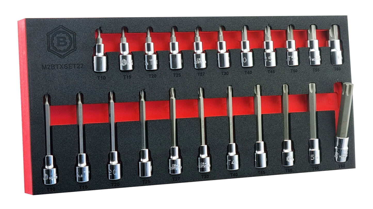 Britool Hallmark 22pc Short & Long Torx / Star Bit Socket Set 3/8" Drive