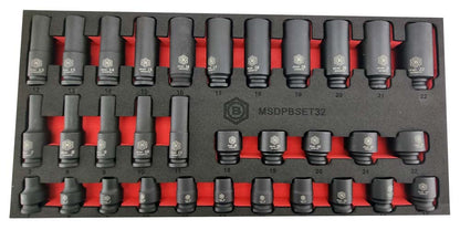 32pc Standard & Deep 3/8" Impact Socket Set 7-22mm (12 Point) Britool Hallmark