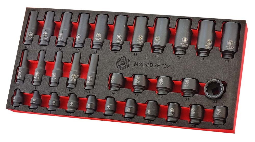 3/8" Flexi Swivel Joint Impact Socket Set + Standard & Deep 12-point Socket Set