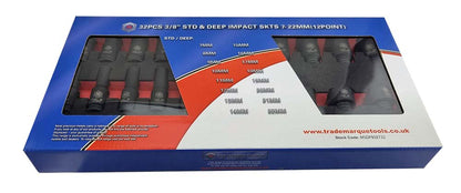 32pc Standard & Deep 3/8" Impact Socket Set 7-22mm (12 Point) Britool Hallmark