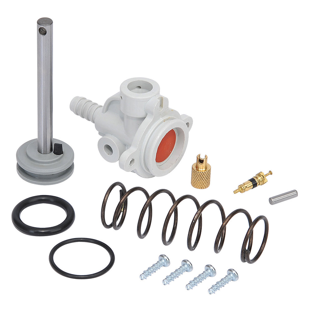 A set of Mityvac pump rebuild kit components including seals, springs, and other maintenance parts laid out on a white background.  Suitable for Mityvac 8010 and 8030