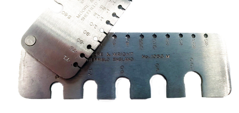 Moore and Wright wire gauge tool made in UK and covering sizes 0.2-10mm.  Model 1053M, clearance stock