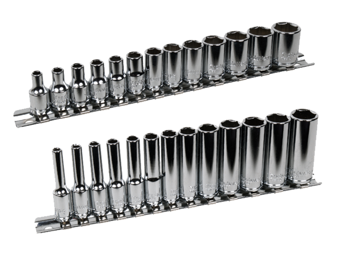 TradeMarque branded 1/4" drive standard and deep chrome socket sets 