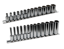 TradeMarque branded 1/4" drive standard and deep chrome socket sets 