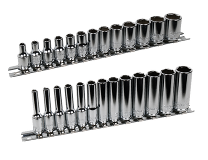 TradeMarque branded 1/4" drive standard and deep chrome socket sets 