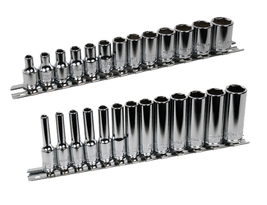 TradeMarque branded 1/4" drive standard and deep chrome socket sets 